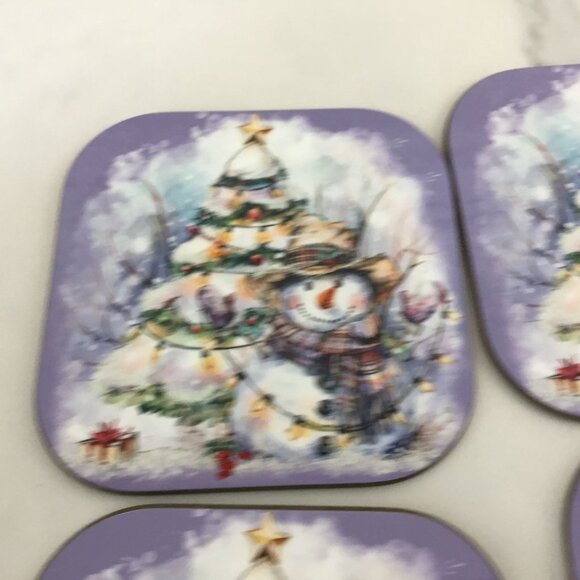 Rustic Snowman with Christmas Tree Hardboard Coasters Set of 4 - Picture 4 of 8